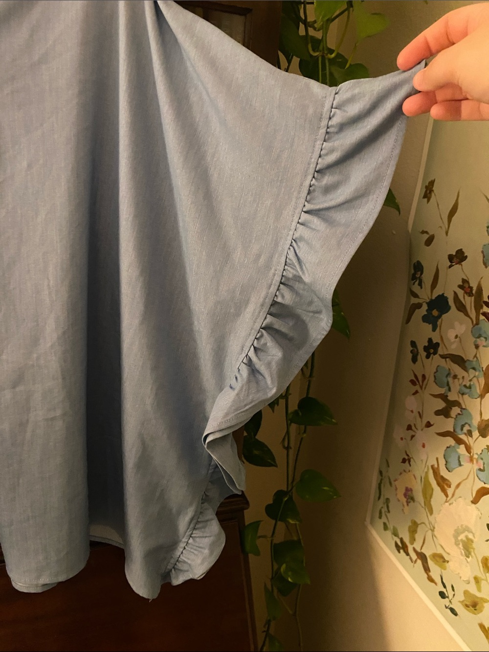 Chambray Ruffle Blouse - Picture 3 of 4